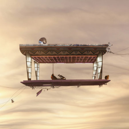 Flying houses game over by laurent chéhère